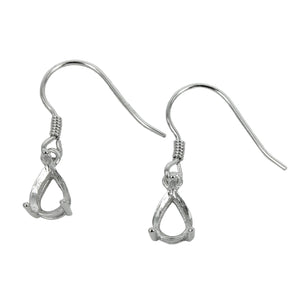 Ear Wires with Pear Shape Basket Setting in Sterling Silver 9x11mm