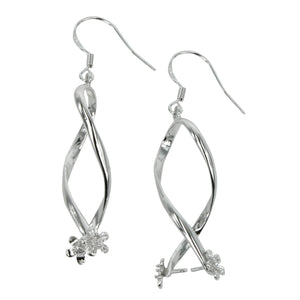 Ear Wires with Ribbon and Flower Pinch Bail Element in Sterling Silver 10mm