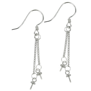 Earrings with Two Cup &amp; Peg Chain Dangles in Sterling Silver 8-10mm