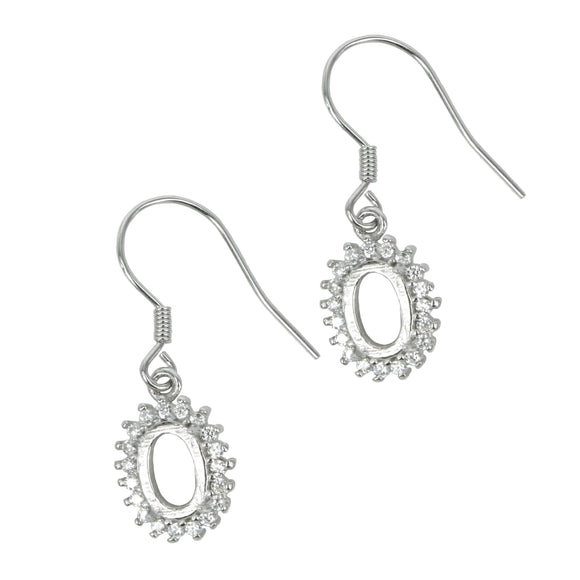 Earrings with Cubic Zirconia Inlaid Oval Setting in Sterling Silver for 5x7mm Stones