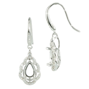 Teardrop CZ Border Earrings with Pear Setting in Sterling Silver for 7x9mm Pear Stones