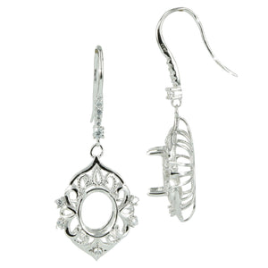 Victorian Rococo Earrings with Oval Setting in Sterling Silver for 8x10mm Oval Stones