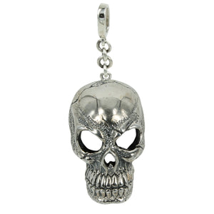 Skull Charm with Chain Bail in Sterling Silver 30x17mm