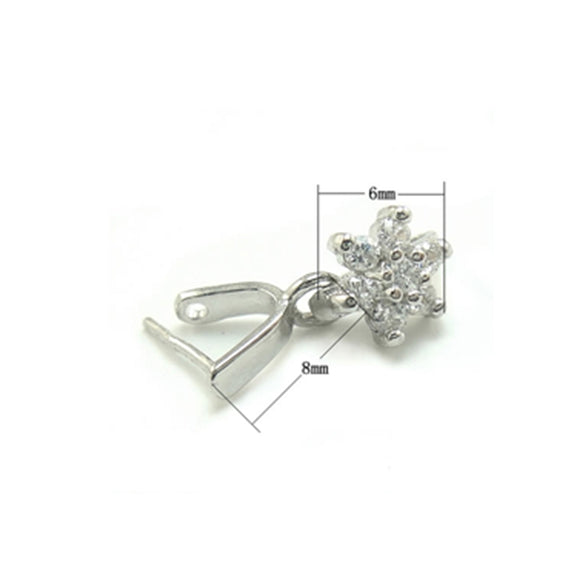 Tapered Pinch Bail with Cubic Zirconia Inlays in Sterling Silver 13.2x5.9x2mm