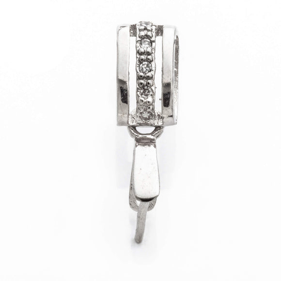 Prism Tube Pinch Bail with Cubic Zirconia Inlays in Sterling Silver 15.8x5.2x2mm