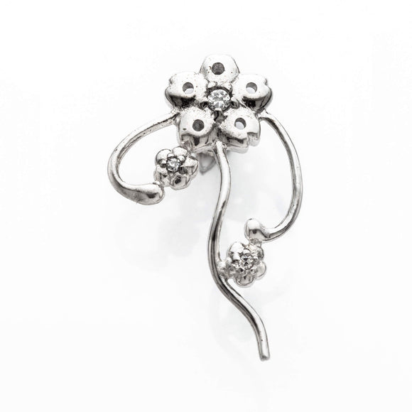 Floral Pinch Bail with Cubic Zirconia Inlays in Sterling Silver 27.5x8.6x17.3mm