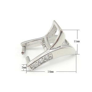 V-Shape Pinch Bail with Cubic Zirconia Inlays in Rhodium Plated Sterling Silver 12.2x10.7x8mm