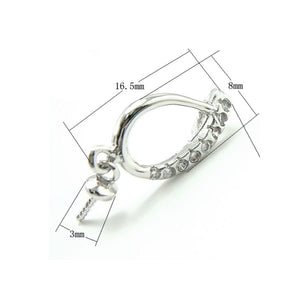 Oval Cup & Peg Bail with CZ in Rhodium Plated Sterling Silver 24.7x8.1x3.8mm