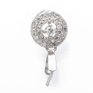 Round Pinch Bail with Cubic Zirconia Inlays in Rhodium Plated Sterling Silver 16.5x9.3x5.5mm