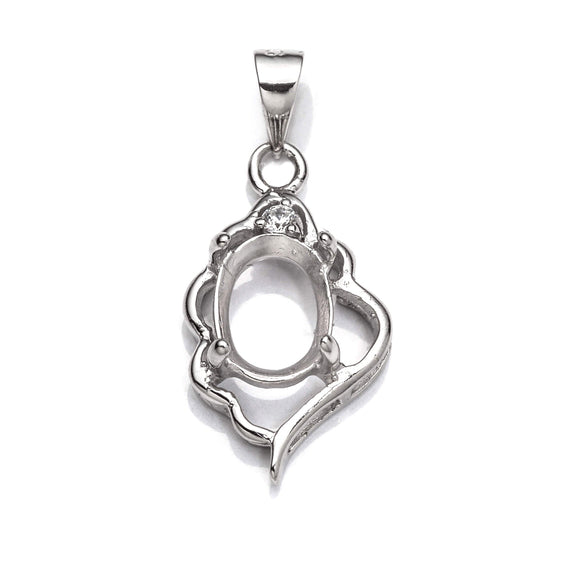 Pendant with Cubic Zirconia Inlays and Oval Mounting and Bail in Sterling Silver 8x10mm