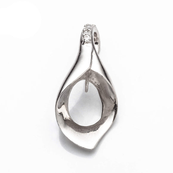 Pear Pendant with Cubic Zirconia Inlays and Peg Mounting in Sterling Silver 5mm