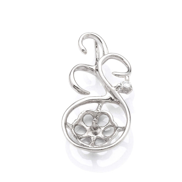 Vine Pendant with Cubic Zirconia Inlays and Cup and Peg Mounting in Sterling Silver 6mm