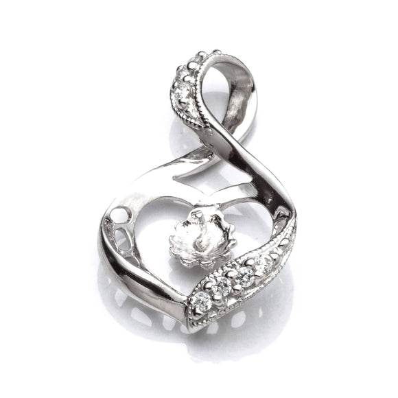 Heart Pendant with Cubic Zirconia Inlays and Cup and Peg Mounting in Sterling Silver 7mm