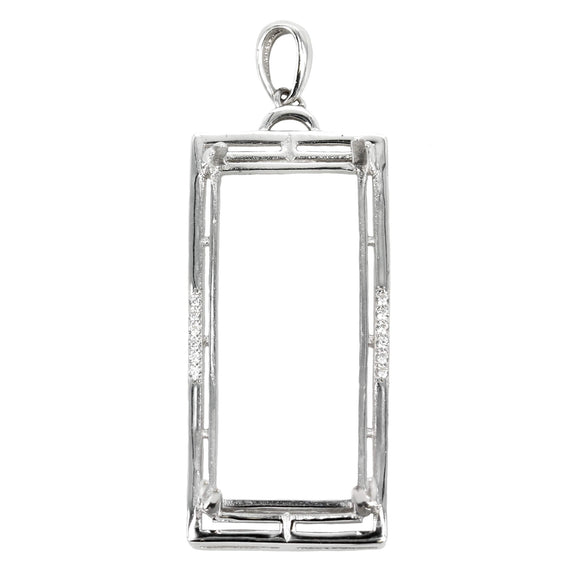 Rectangle Pendant with Cubic Zirconias-Set Sides and Soldered Loop and Bail in Sterling Silver 12x28mm