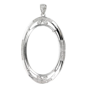 Oval-in-Oval Pendant with Cubic Zirconias and Soldered Loop and Bail in Sterling Silver 26x36mm