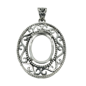 Oval Pendant with Milgrain and Rococo Frame and Soldered Loop and Bail in Sterling Silver 12x16mm