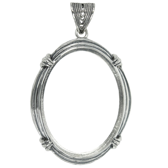 Oval Pendant With Bindings Embellishments and Soldered Loop and Bail in Sterling Silver 30x40mm