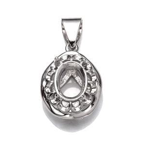 Oval Pendant with Oval Mounting and Bail in Sterling Silver 7x8mm