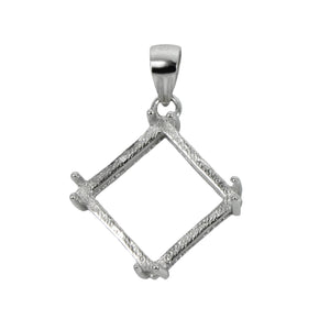 Decorative Cone Pendant Setting with Square Bezel Mounting including Bail in Sterling Silver 9x9mm