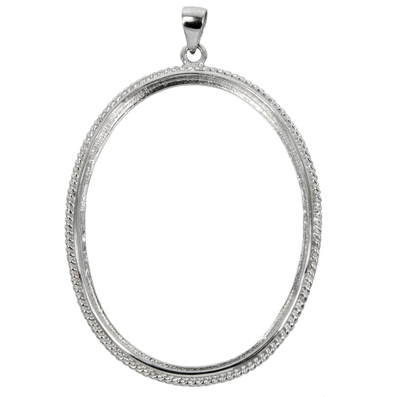 Oval Pendant With Classic Twisty Rope Embellishment and Soldered Loop and Bail in Sterling Silver 30x40mm