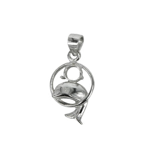 Hoop Leaping Dolphin Pendant with Loop and Bail in Sterling Silver 3mm