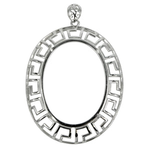 Oval Pendant Setting with Hellenic Motif Border and Oval Prongs Mounting including Bail in Sterling Silver 30x40mm