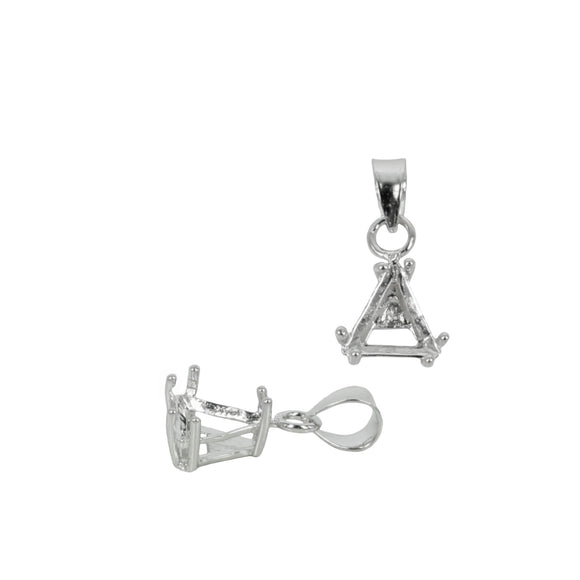 Trilliant Pendant with Triangular Double-Prong Mounting in Sterling Silver for 6x6mm Stones