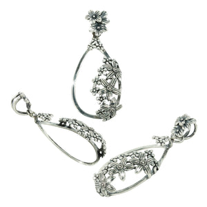 Floral Embellished Pear Shaped Pendant in Sterling Silver for 18mm x 28mm Stones