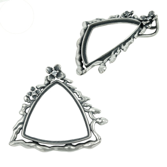 Vine Embellished Curvilinear Triangle Pendant in Sterling Silver for 26mm Triangle Cut Stones