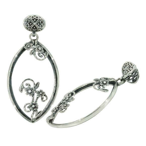 Floral Embellished Marquise Pendant in Sterling Silver for 24x42mm Marquise Cabs