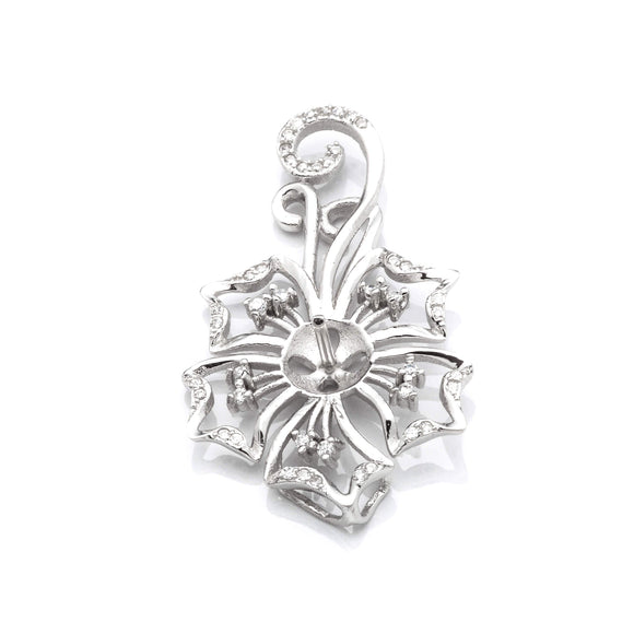 Floral Pendant with Cubic Zirconia Inlays and Cup and Peg Mounting and Bail in Sterling Silver 6mm