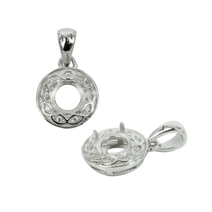 Twining & CZ Border Pendant with Soldered Loop and Bail in Sterling Silver for 6mm Stones