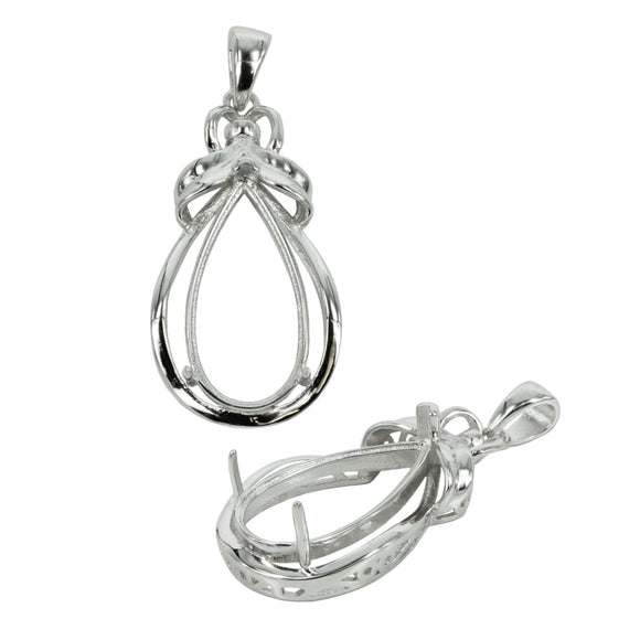 Ribbon Frame Pear Pendant With Soldered Loop and Bail in Sterling Silver for 10x19mm Stones