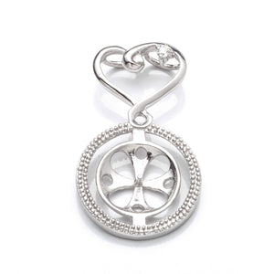 Round Pendant with Cubic Zirconia Inlay and Cup and Peg Mounting in Sterling Silver 11mm