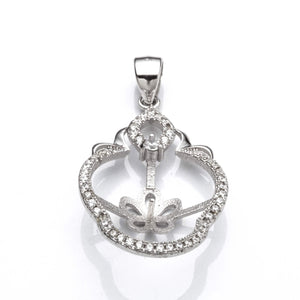 MTP135Pendant with Cubic Zirconia Inlays and Cup and Peg Mounting and Bail in Sterling Silver 7mm