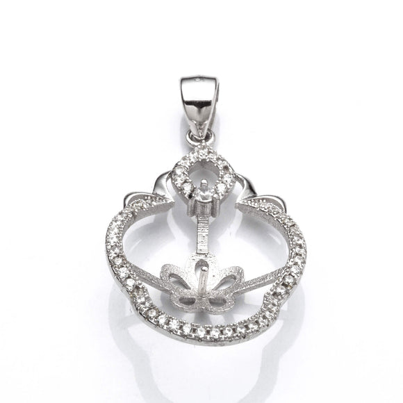 MTP135Pendant with Cubic Zirconia Inlays and Cup and Peg Mounting and Bail in Sterling Silver 7mm