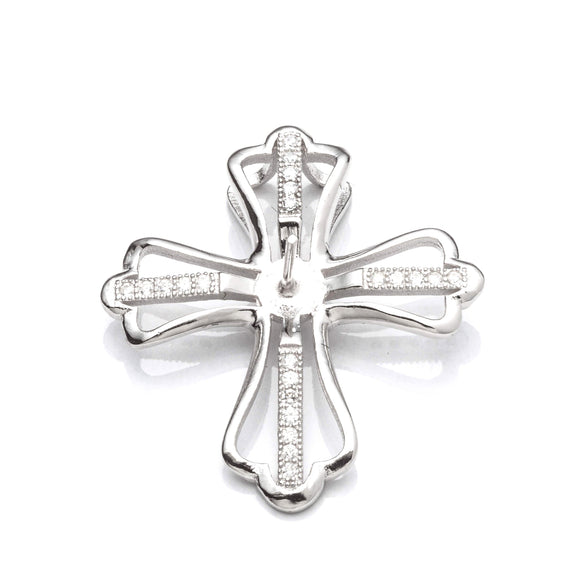 Cross Pendant with Cubic Zirconia Inlays and Peg Mounting in Sterling Silver 6mm