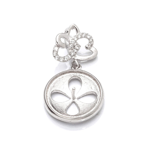 Round Pendant with Cubic Zirconia Inlays and Cup and Peg Mounting and Bail in Sterling Silver 10mm