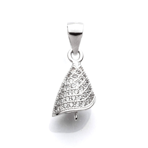 Angled Cone Pendant with Cubic Zirconia Inlays and Peg Mounting and Bail in Sterling Silver 5mm