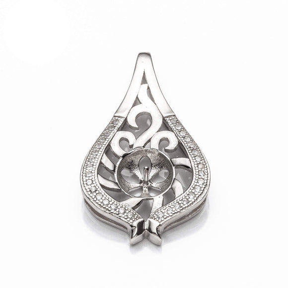 Pear Pendant with Cubic Zirconia Inlays and Cup and Peg Mounting in Sterling Silver 7mm