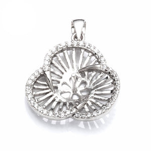 Pendant with Cubic Zirconia Inlays and Cup and Peg Mounting and Bail in Sterling Silver 8mm