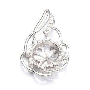 Pear Pendant with Cubic Zirconia and Cup and Peg Mounting in Sterling Silver 10mm