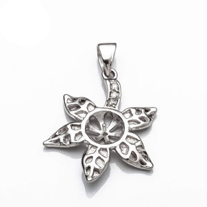 Leaf Pendant with Cubic Zirconia Inlays and Cup and Peg Mounting and Bail in Sterling Silver 8mm