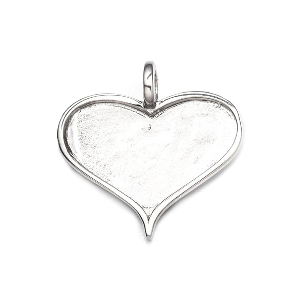 Heart Pendant with Heart Bezel Mounting in Sterling Silver 12x21mm