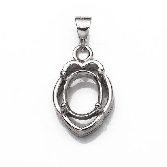 Floral Pendant with Oval Mounting and Bail in Sterling Silver 7x9mm