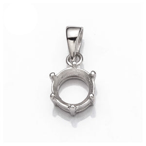 Round Pendant with Round Mounting and Bail in Sterling Silver 7mm