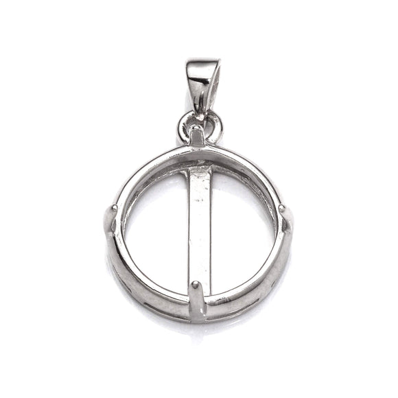 Round Pendant with Flat Back Round Mounting and Bail in Sterling Silver 13mm