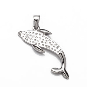 Dolphin Pendant with Dolphin Shape Bezel Mounting and Bail in Sterling Silver 6x18mm