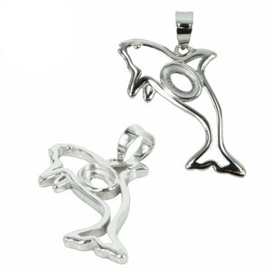 Orca Leaping Pendant with Soldered Loop and Bail in Sterling Silver for 4x6mm Stones