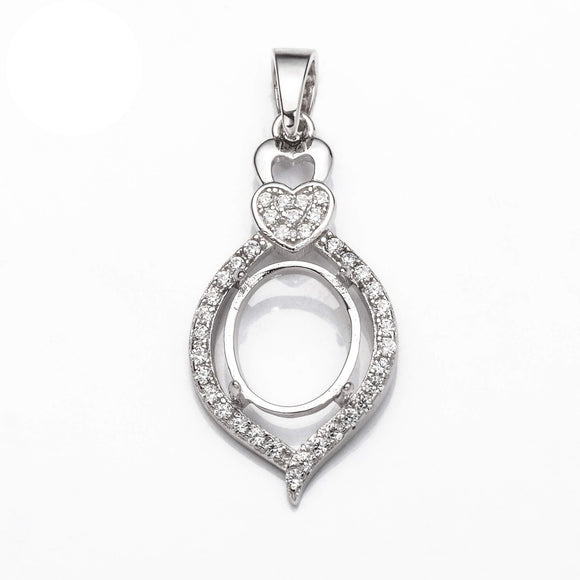 Pendant with Cubic Zirconia Inlays and Oval Mounting and Bail in Sterling Silver for 8x10mm Stones